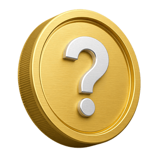 Schmückende 3D-Goldmünze mit einem Fragezeichen auf der FAQ-Seite